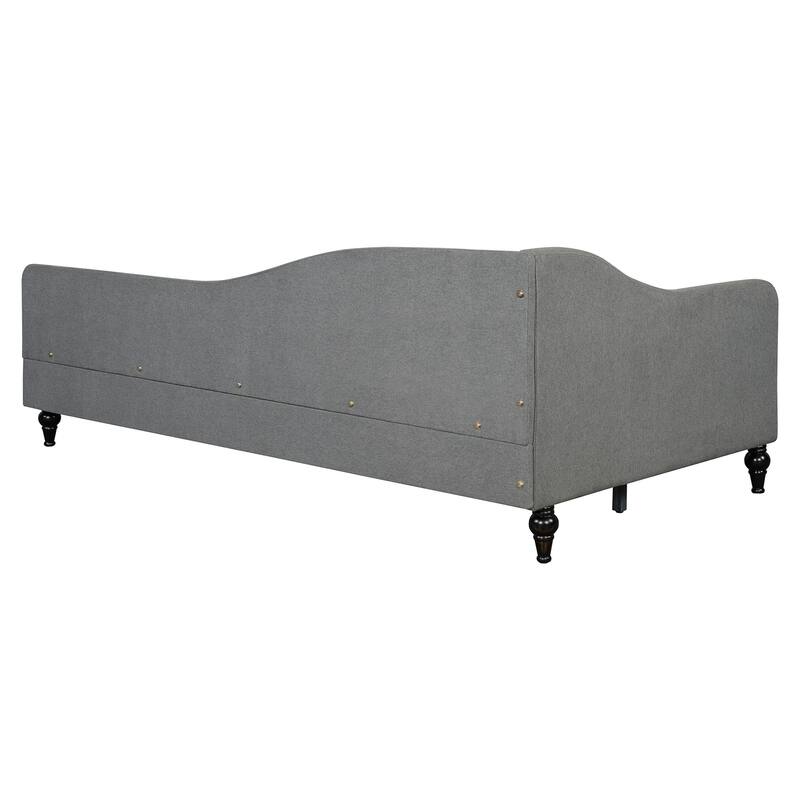 Twin Size L-Shaped Linen Daybed, with Solid Wood Legs