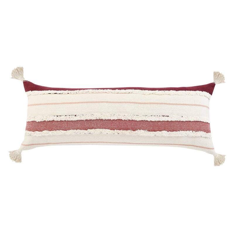 HomeRoots 14" X 36" Red And Off-White 100% Cotton Striped Zippered Pillow