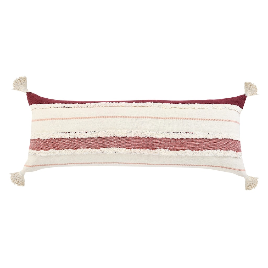 HomeRoots 14" X 36" Red And Off-White 100% Cotton Striped Zippered Pillow