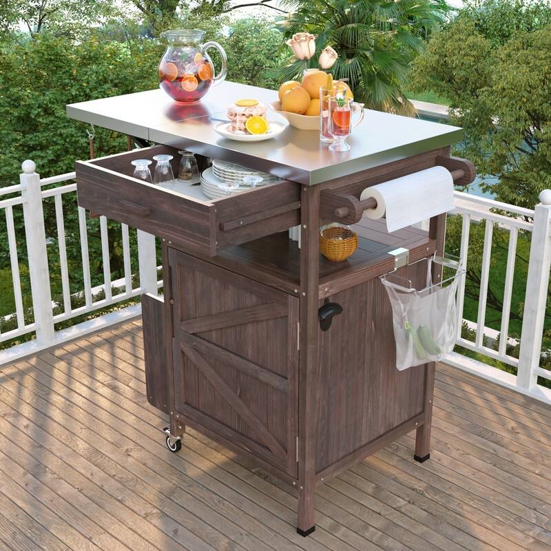 40.5" Outdoor Grill Cart with Stainless Steel Top Removable Shelf and Drop Leaf Design for Easy Storage