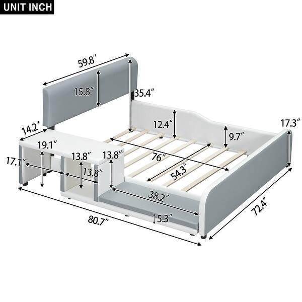 Full Size Upholstered Platform Bed with Storage Nightstand & Guardrail