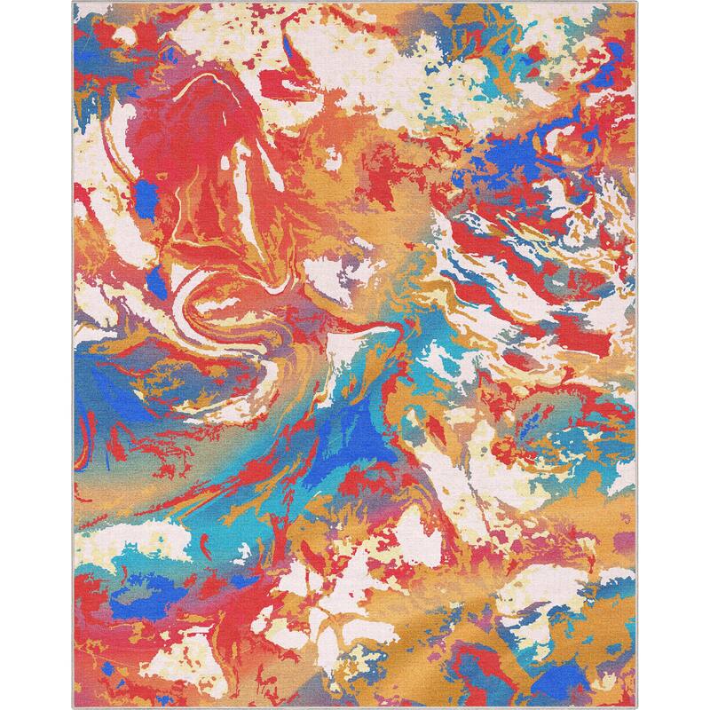 Well Woven Abstract Harmony Modern Boho Marble Flat-Weave Area Rug