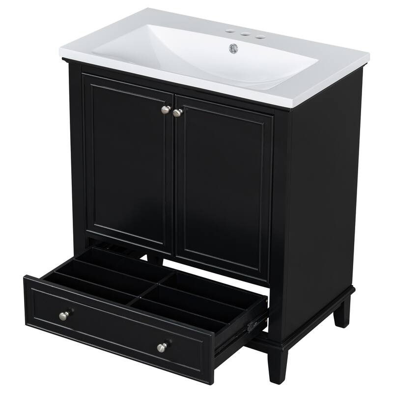 30" Bathroom Vanity with Sink Combo, Multi-functional Bathroom Cabinet with Doors and Drawer, Solid Frame and MDF Board