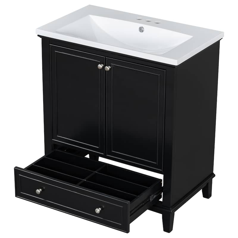 GDFStudio - Emerson 30-Inch Freestanding Bathroom Vanity with Ceramic Sink, Multi-functional Cabinet and Drawer