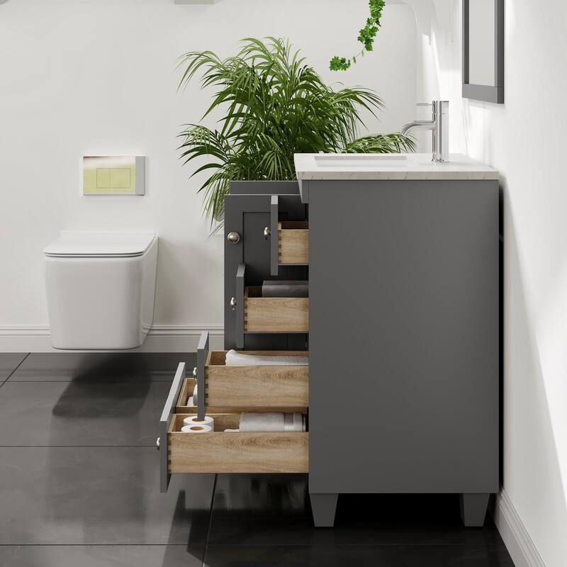 Eviva Happy 24"W Bath Vanity with Carrara Quartz Top