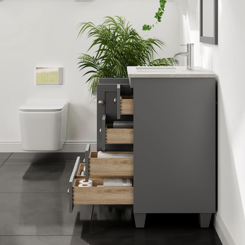 Eviva Happy 24"W x 18"D Gray Bathroom Vanity with White Carrara Quartz Vanity Top and Rectangular Undermount Sink