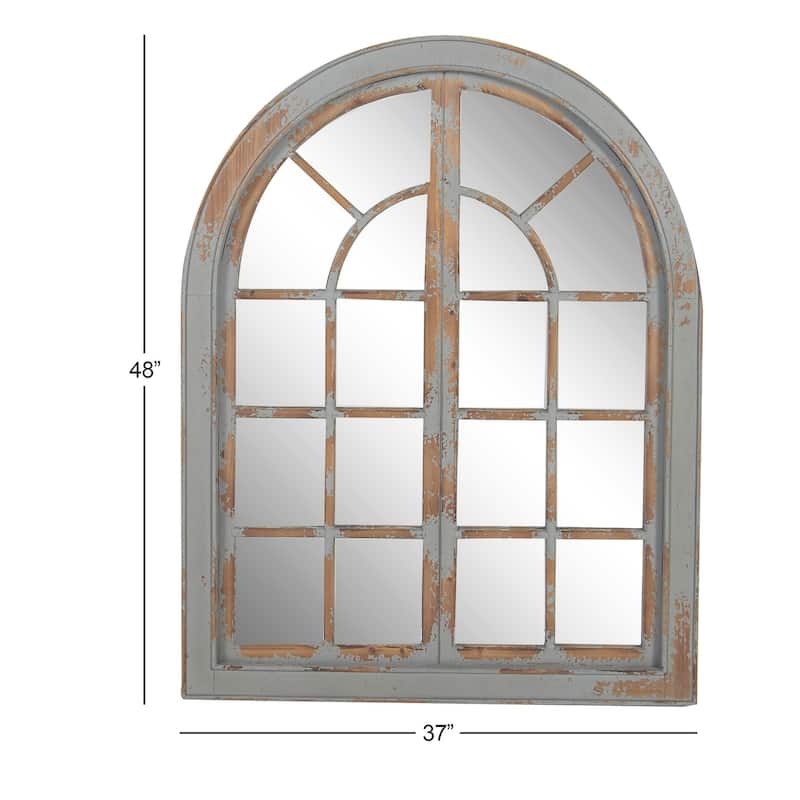 Wood Window Pane Inspired Wall Mirror with Arched Top and Distressing - Gray or White - Roche River Decor