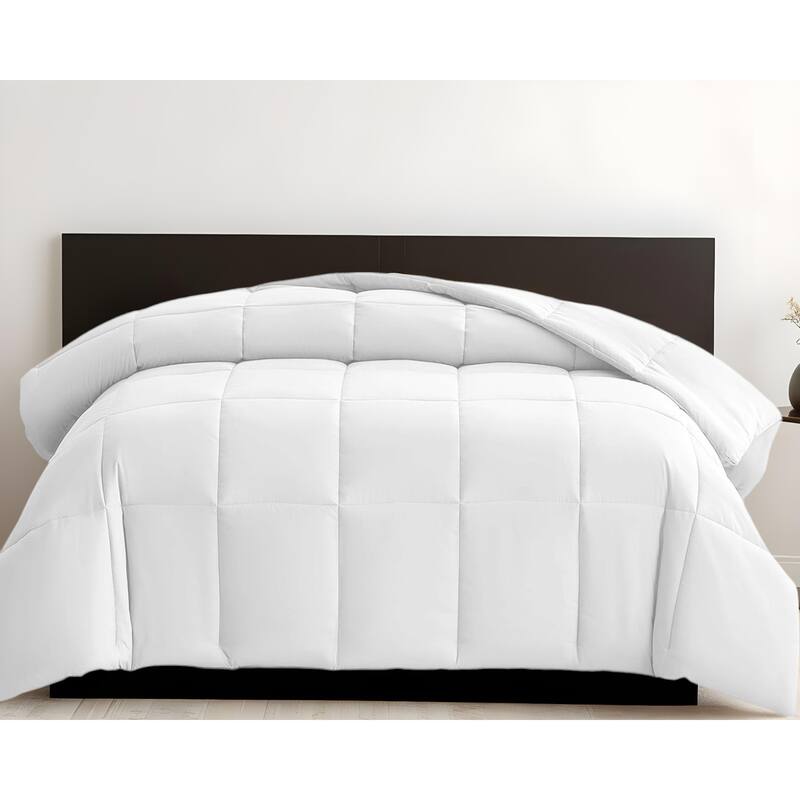 White Queen Box Stitch Microfiber Down Alternative Comforter - White - Queen