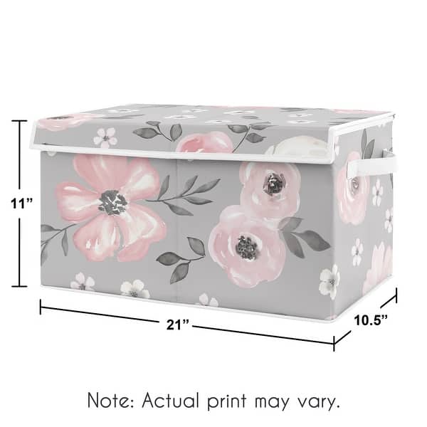 Grey Watercolor Floral Girl Kids Fabric Toy Bin Storage - Blush Pink Gray and White Shabby Chic Rose Flower Polka Dot Farmhouse