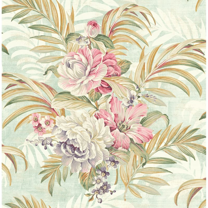 Seabrook Designs Lucia Tropical Floral Bouquet Unpasted Wallpaper - 20.5 in. W x 33 ft. L - Blue