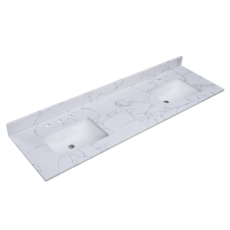 Enchantlace 73 Inch Engineered Marble Vanity Top with Double Sink - 73 Inches Top with 2 Rectangular Sinks