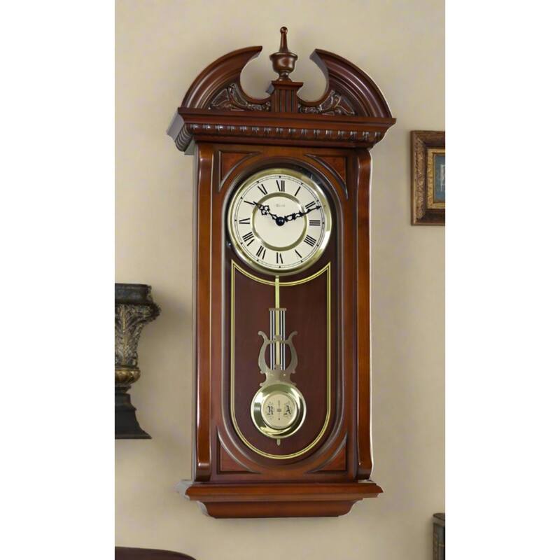 Westminster Chimes Wooden Wall Clock - 26" - Walnut Finish