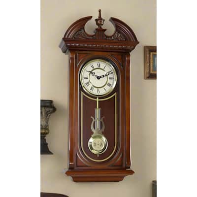 Westminster Chimes Wooden Wall Clock - 26" - Walnut Finish