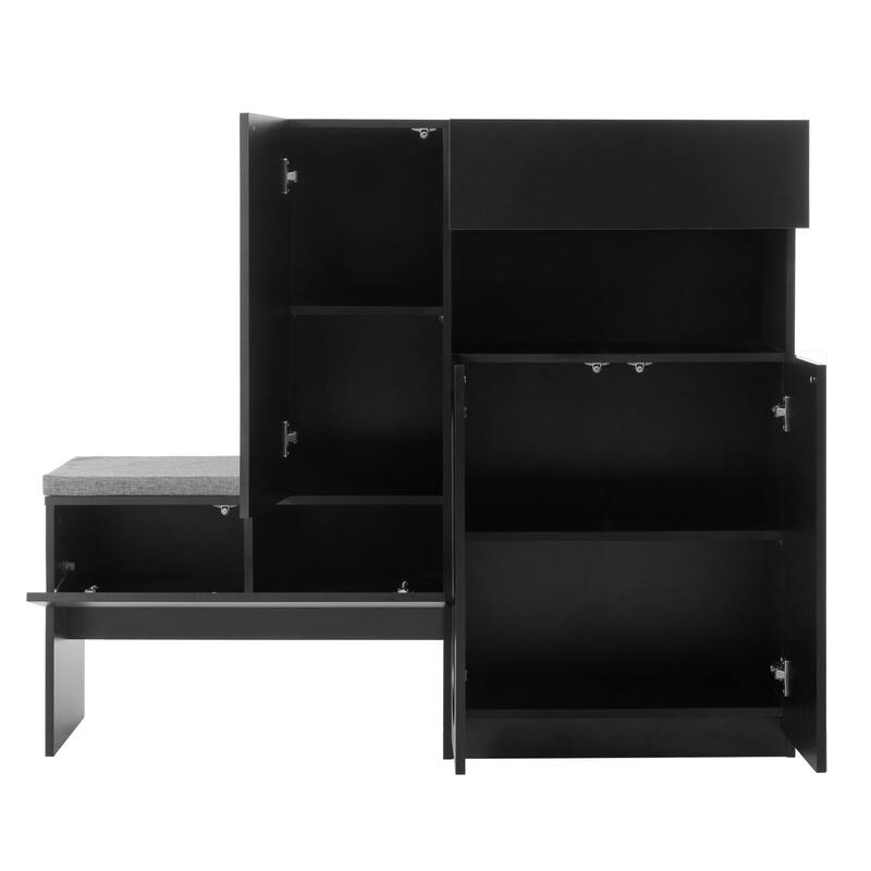 Elegant 2-in-1 Shoe Cabinets with Soft Cushion Modern Shoe Storage Bench with Rebound Doors