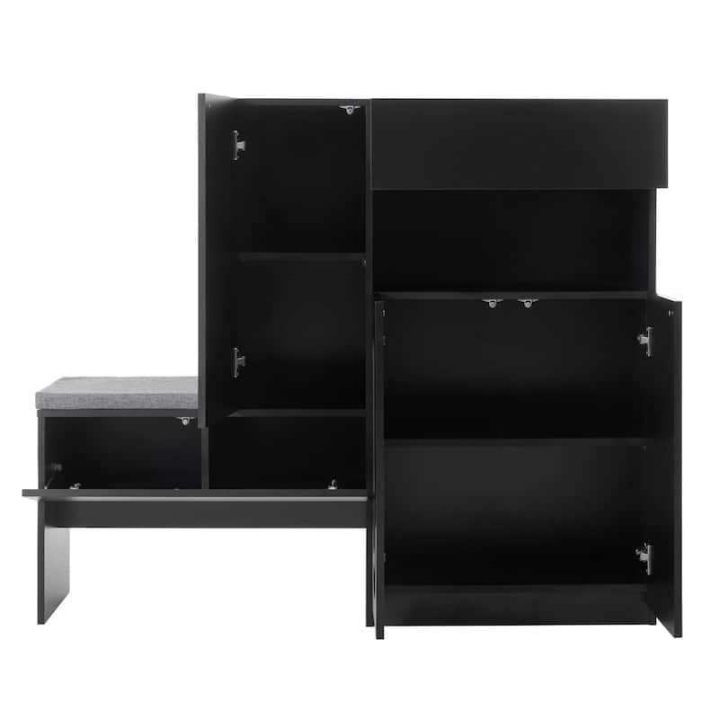 Shoe Cabinet Shoe Rack Organizer w/ Shoe Bench, Adjustable Shelves