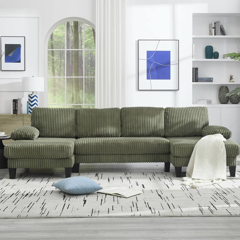 Symmetrical Corduroy Double Chaise Couch U-shaped Sectional Sofa