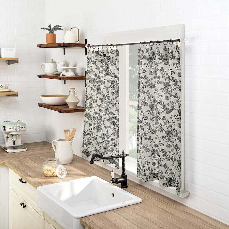 No. 918 Elara 2-pack Tonal Botanical Semi-Sheer Rod Pocket 2-Piece Kitchen Curtain Tier Pair