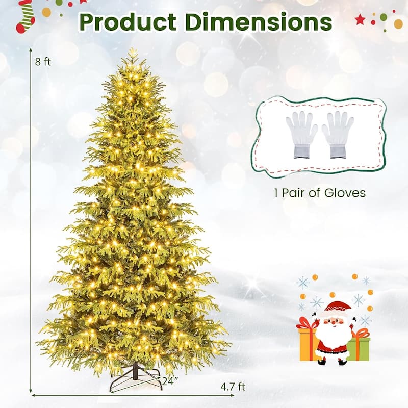 6/7/8 FT Pre-lit Artificial Christmas Tree Hinged Xmas Tree w/ Lights - 8 Foot
