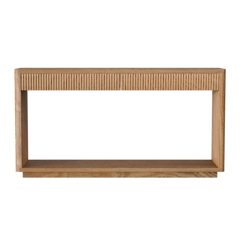 Modern Fluted Console Table with 2 Drawer, 60" Entryway Table Sofa Table Behind Couch with Open Storage for Living Room