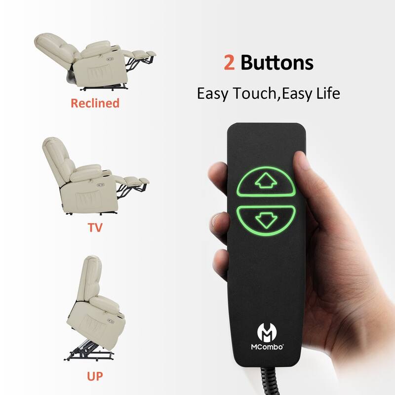 Power Lift Recliner Chair for Elderly, Massage and Heat, Faux Leather & Fabric