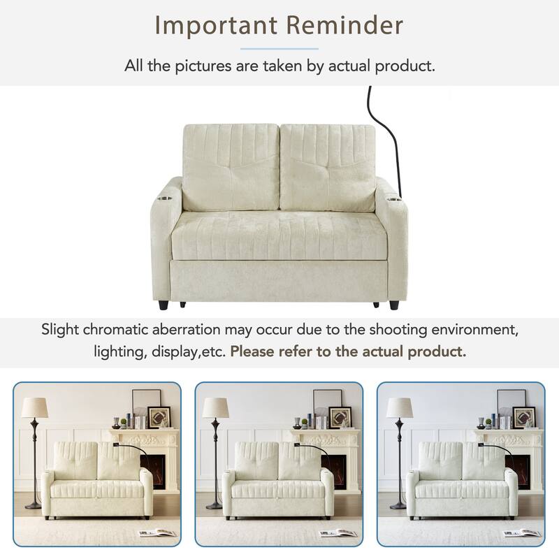 53.9" Modern Loveseat Pull-Out Sofa Bed With Adjustable Backrest
