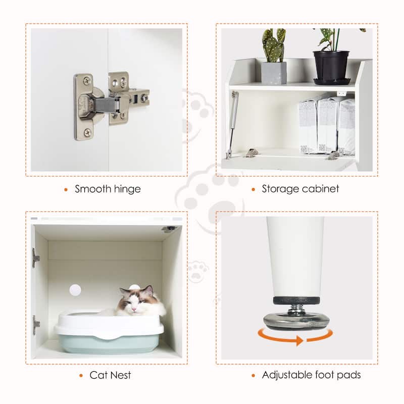 Litter Box Enclosure with Shelves&Doors,White Wooden Hidden Cat Litter Box,Industrial Indoor Cat House Pet Crate Storage Cabinet
