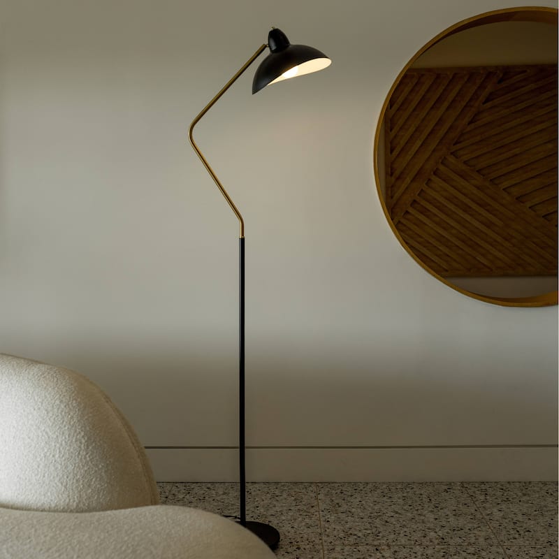 Brightech Swoop 69 in. Classic Black Industrial Adjustable LED Floor Lamp with Black Metal Bowl Shade