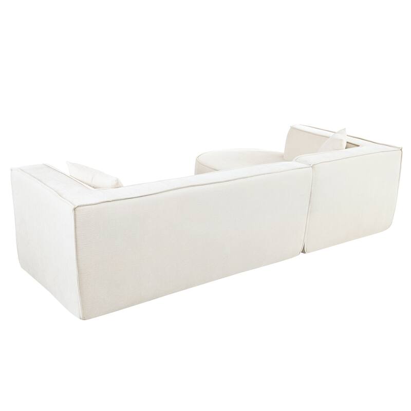 Modern Curved Sectional Sofa with Wrinkle Resistant Chenille and Lounge Seat for Living Room or Guest Room