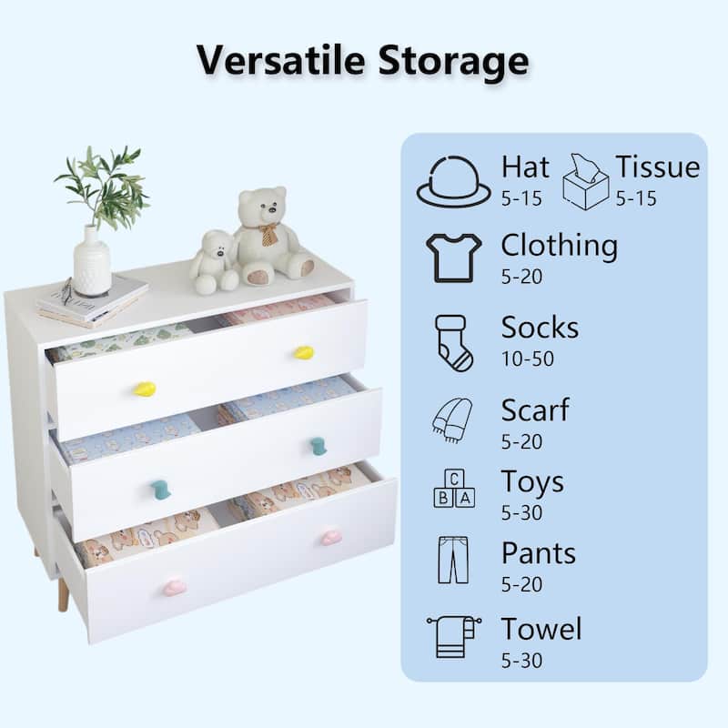 3-Drawer Kids Dresser and Nightstand: Multi-Purpose Storage Cabinet for Nursery, Toddler Room, Bedroom, and Living Room