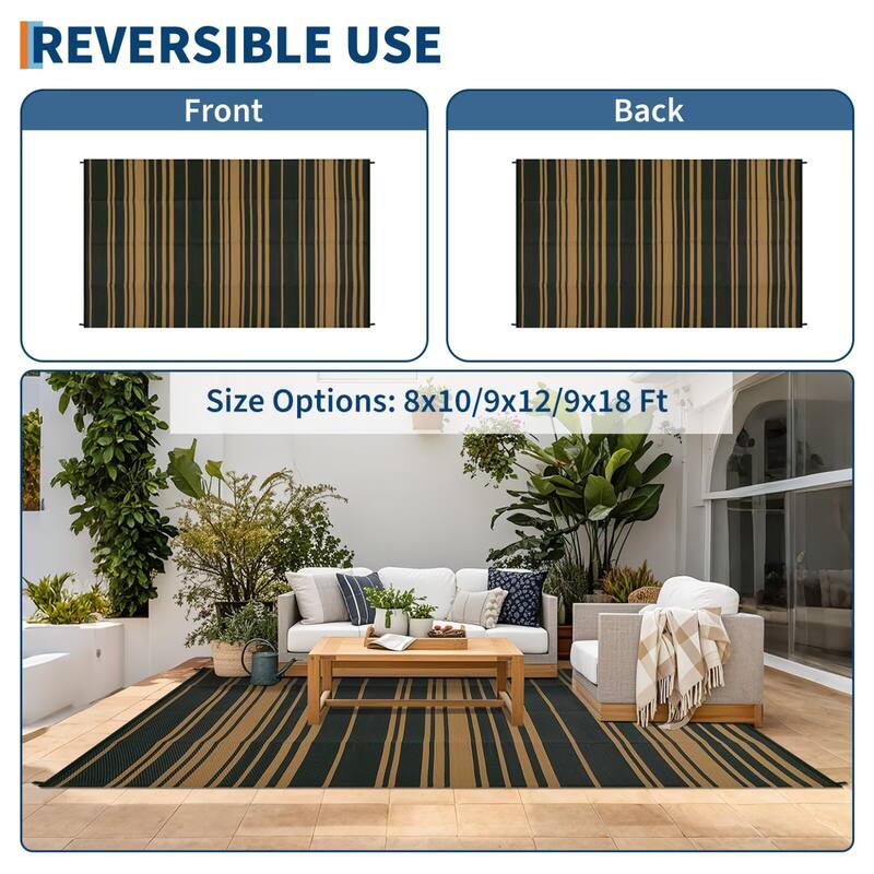 Outdoor Rug Waterproof Mat Outside Rugs for Patio Camping Balcony Modern Strip Plastic Straw Rug