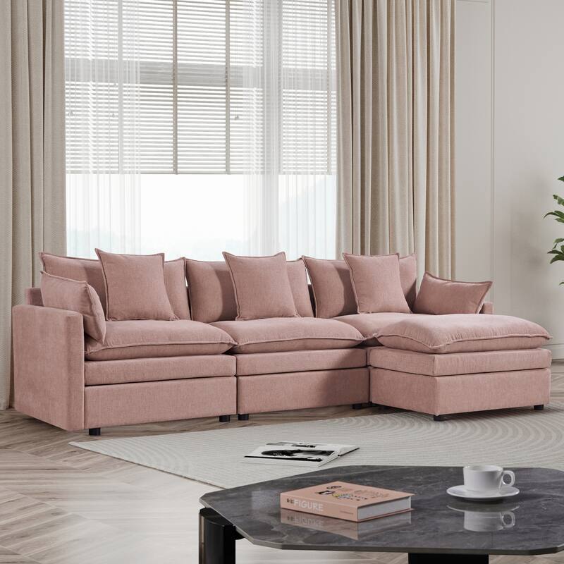 108.66" L-Shaped 4-Seater Sectional Sofa with Convertible Chaise and Ottoman, Spacious Cloud Couch Design