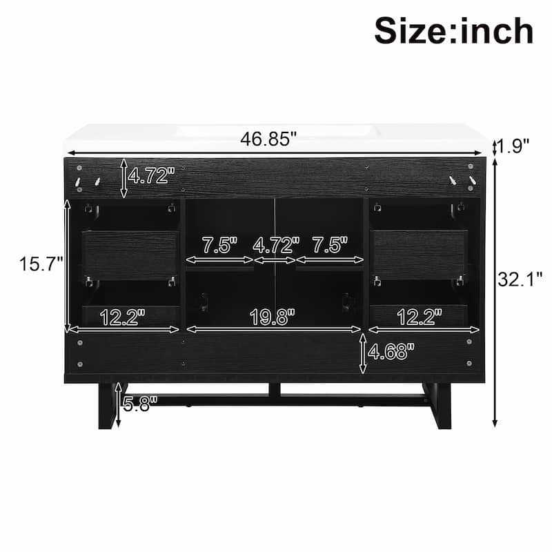 47.2" Modern Bathroom Vanity with Resin Sink, 2 Doors & 6 Drawers, Hidden Soft-Close Slides, Space-Saving Storage Cabinet