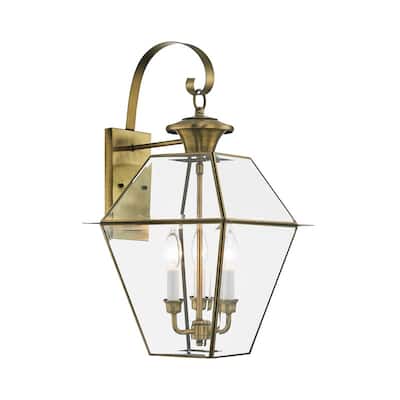 Livex Lighting 3-light Antique Brass Outdoor Wall Lantern, 2381-01 - 12" W x 22.5" H x 13" Ext.