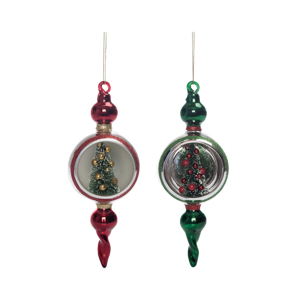 Transpac Glass Tall Tinsel Tree Ornament Set of 2 Christmas Home Decorations - Multicolor