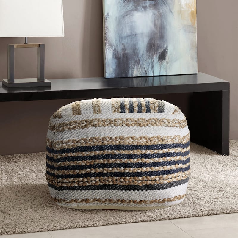 Sevita Classic Tri-Colored Natural/Navy Jute Pouf