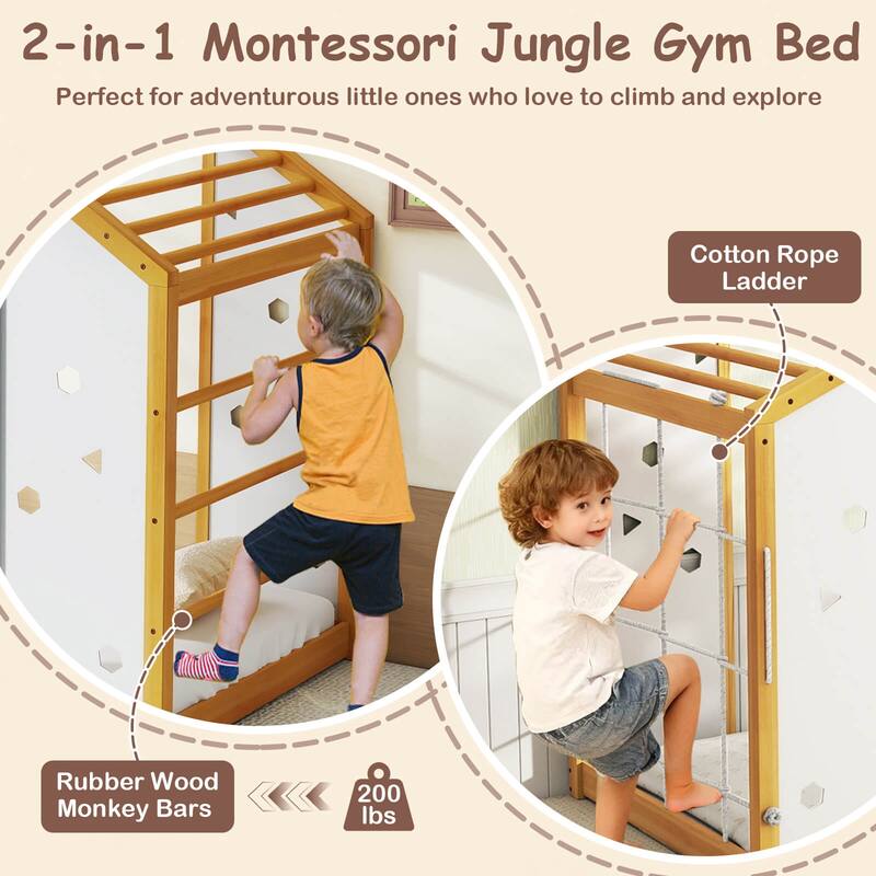 Costway Twin Size Climbing Bed, 2-in-1 Montessori Floor Bed with