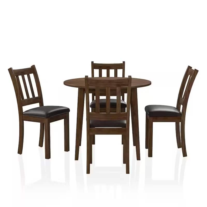 5 Piece Round Dining Table Set, Solid Wood Dining Room Furniture Set with Dining Table and 4 Side Chairs with Padded Seat