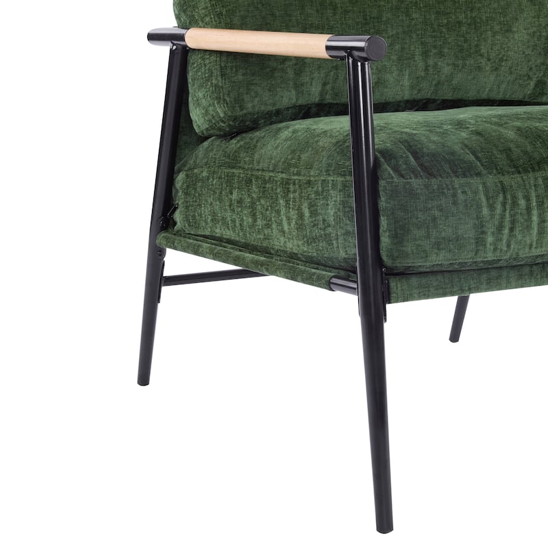 Roomfitters 27.56" Modern Accent Chair with Plush Cushions, Metal Frame and Wooden Armrest Design