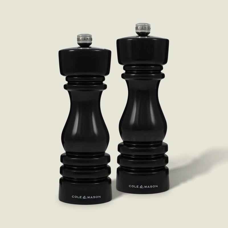 Cole & Mason London Black Gloss Pepper Mill 7" - Adjustable Grind, Carbon Steel Mechanism