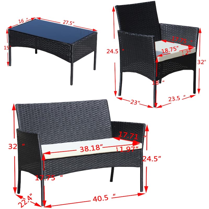 4 PC Rattan Patio Furniture Set - Black