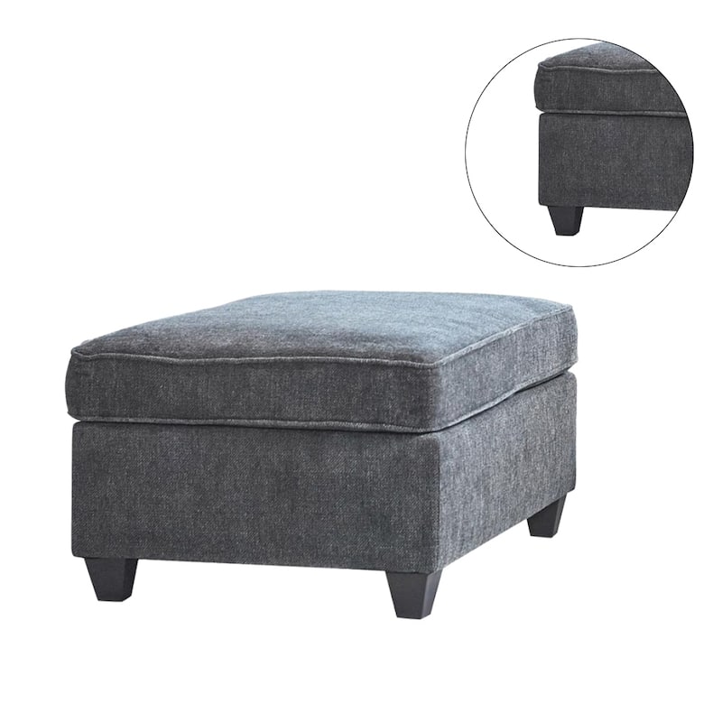 Fabric Upholstered Rectangular Ottoman, Dark Grey
