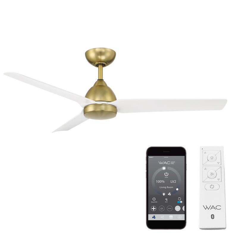 Mocha Indoor/Outdoor 3-Blade Smart Ceiling Fan 54in with Remote Control and Wall Cradle - 54 - Soft Brass/Matte White