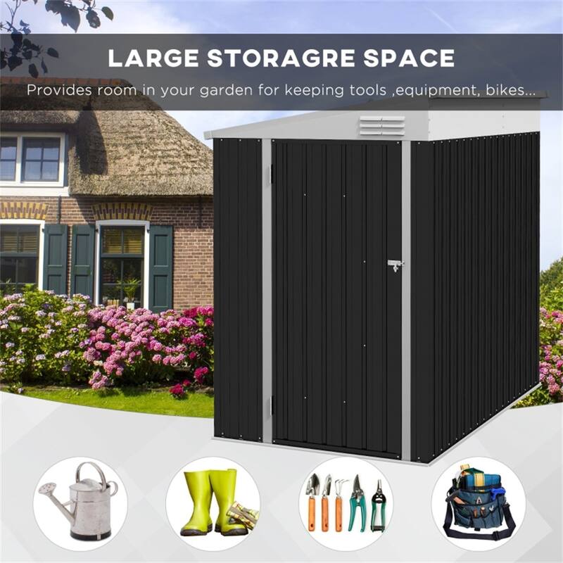 Metal Garden Shed Outdoor Storage Lockable Door Galvanized Steel - 51.25" W x 75.5" D x 64.5"