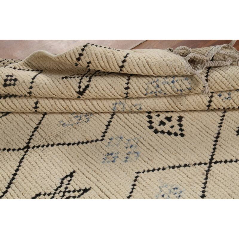 All-Over Design Ivory Moroccan Area Rug Handmade Oriental Wool Carpet - 5'2"x 8'8"