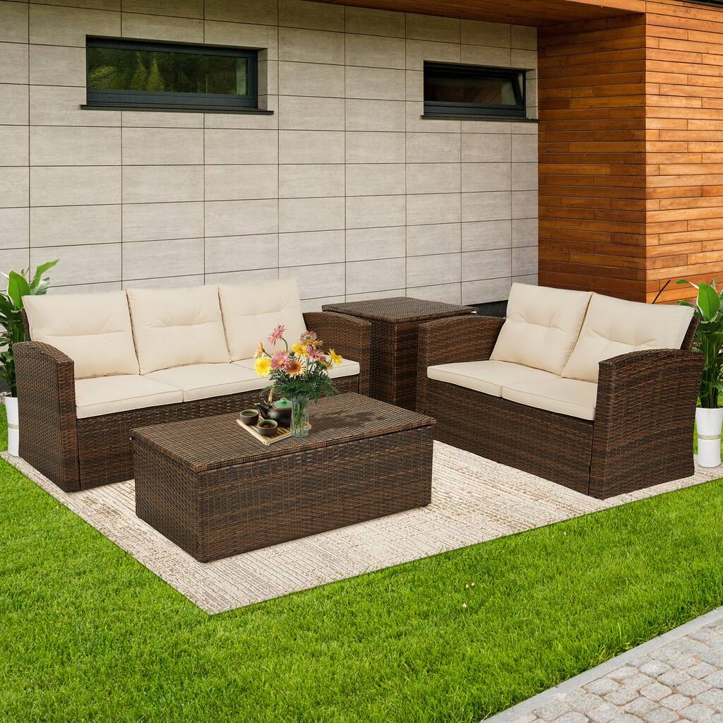 Tappio 4 Piece Outdoor Rattan Conversation Seating Group Set