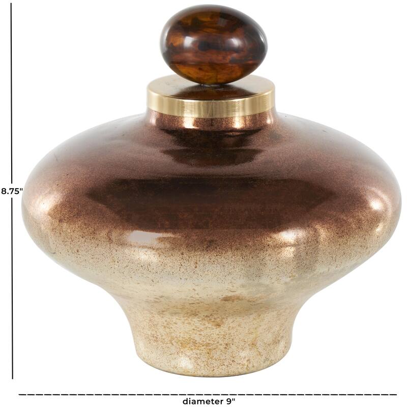 Copper Glass Speckled Ombre Living Room Decorative Jars with Textured Top Knob and Gold and Beige Accents