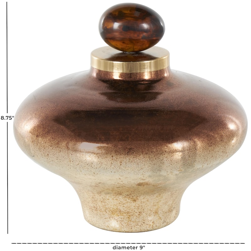 Glass Speckled Ombre Living Room Decorative Jars with Textured Top Knob and Gold and Beige Accents - Copper - Roche River Decor