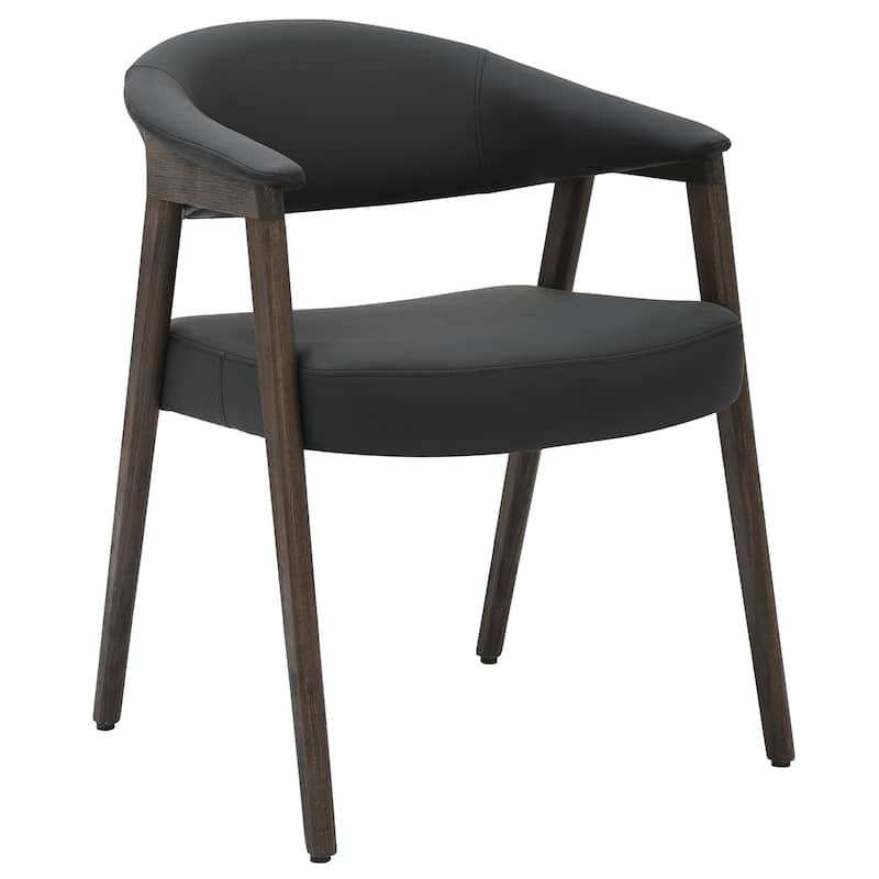 Mid-Century Modern Faux Leather & Solid Wood Dining Chair, Set of 2 - Black