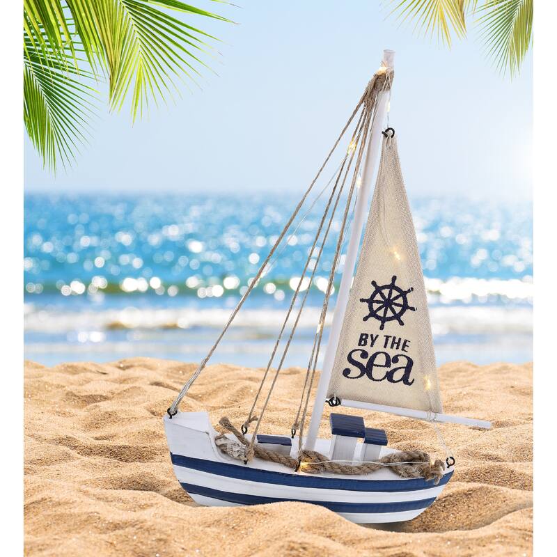 CoTa Global Ocean Blue Sea Boat with LED Light for Table Top Decor - 13″Lx8.5″Wx2.5″H