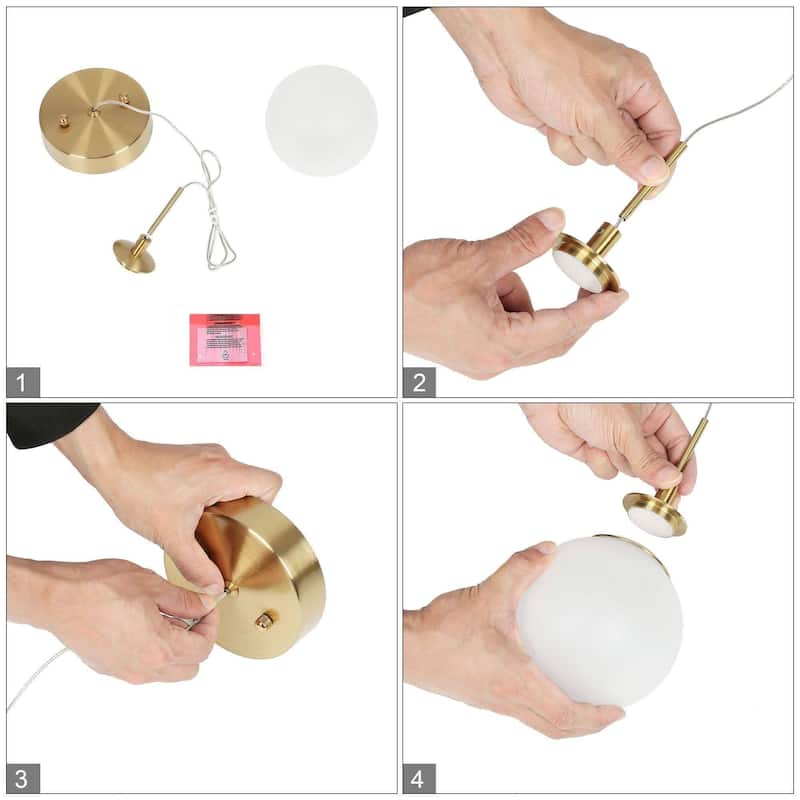 Modern 1-Light Gold LED Pendant Lights Globe Glass Kitchen Island Lights for Dining Room - 4.7" D x 8.5" H